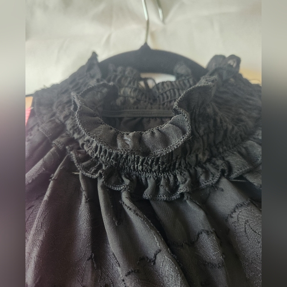 Shien Curve Elegant Black Floral Women's  Cols Shouldet Sheer Blouse 1X - Picture 15 of 17